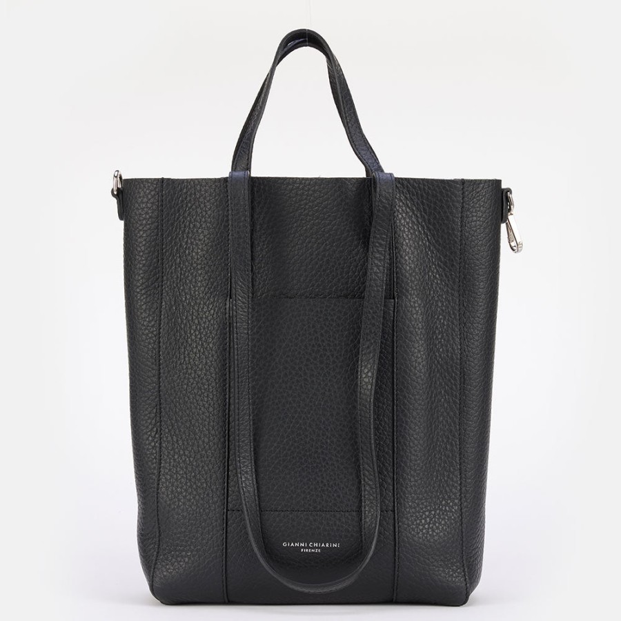 Clearance GIANNI Black Leather Tall Superlight Tote Bag