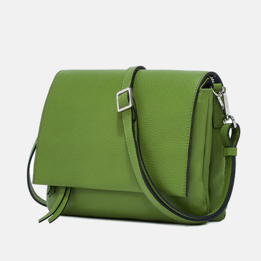 Online GIANNI Wasabi Green Leather Three Flap Bag