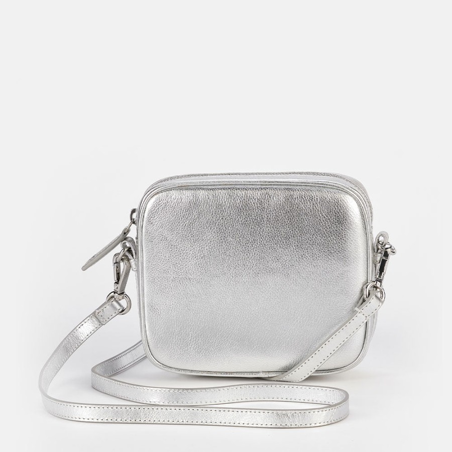 Clearance Caroline Gardner Silver Leather Mini Camera Bag