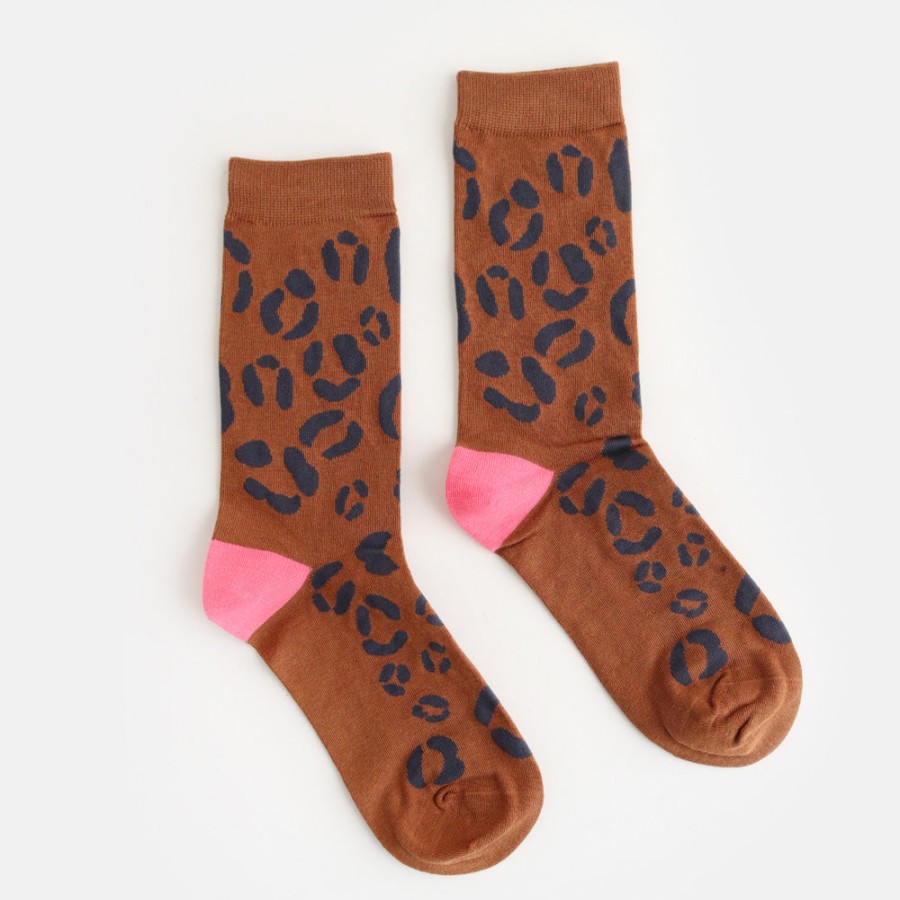 New Caroline Gardner Brown Leopard Socks