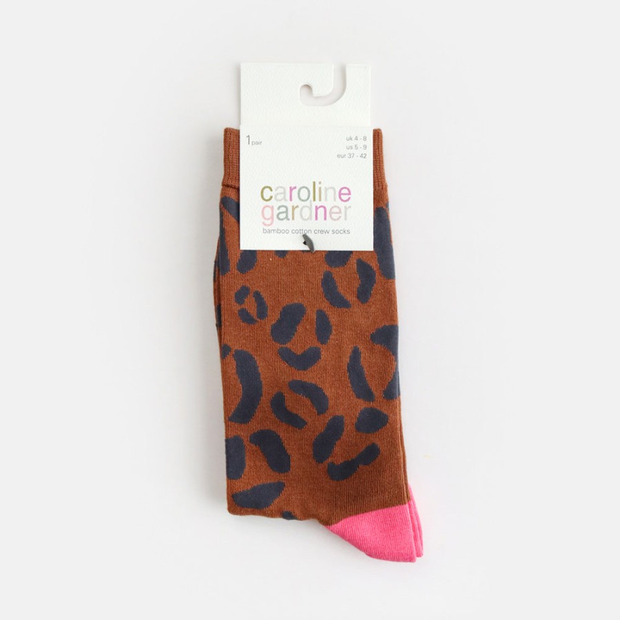 New Caroline Gardner Brown Leopard Socks