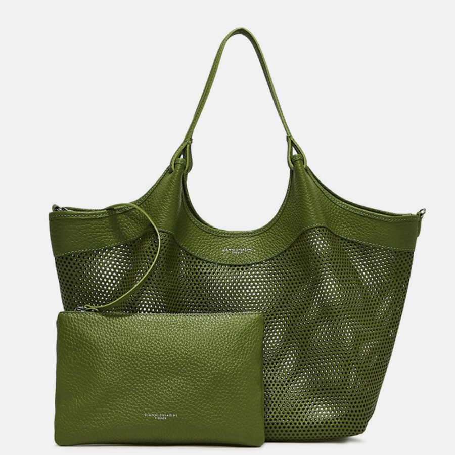 Wholesale GIANNI Green Leather Cut Out Dua Tote Bag