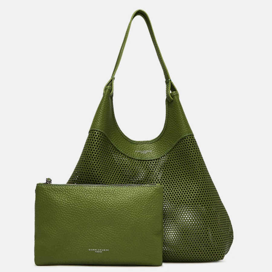 Wholesale GIANNI Green Leather Cut Out Dua Tote Bag