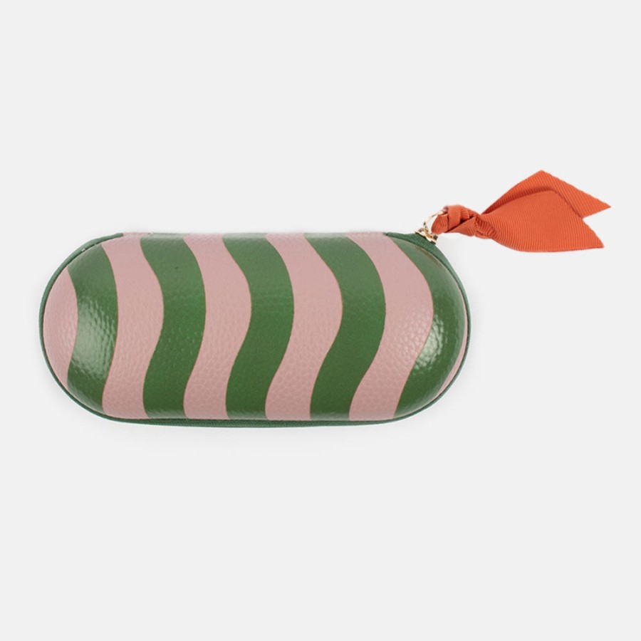 Clearance CAROLINE GARDNER Pink/Green Wave Stripe Zip Around Glasses Case