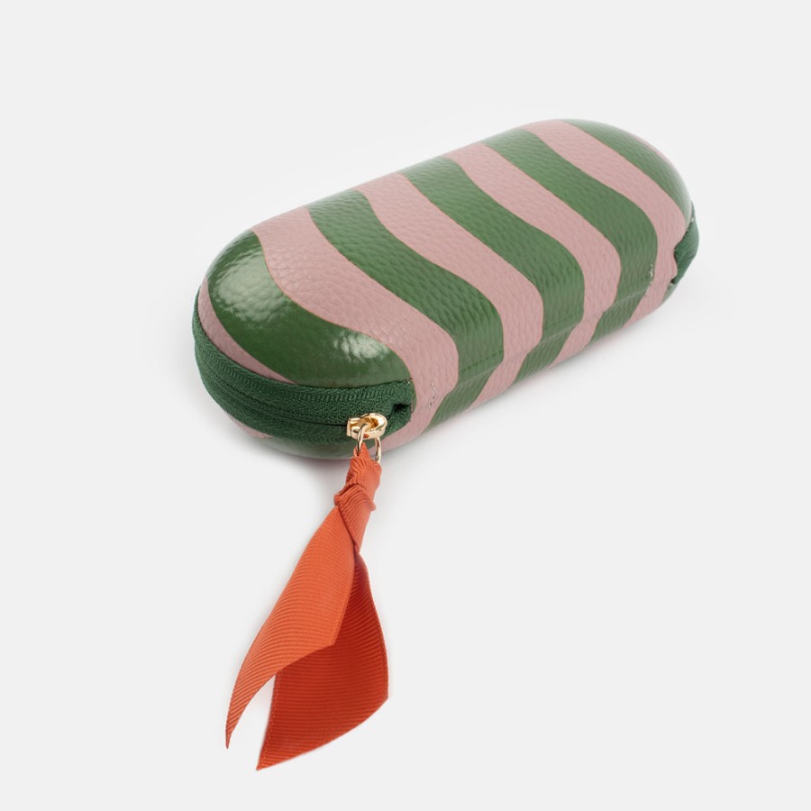 Clearance CAROLINE GARDNER Pink/Green Wave Stripe Zip Around Glasses Case