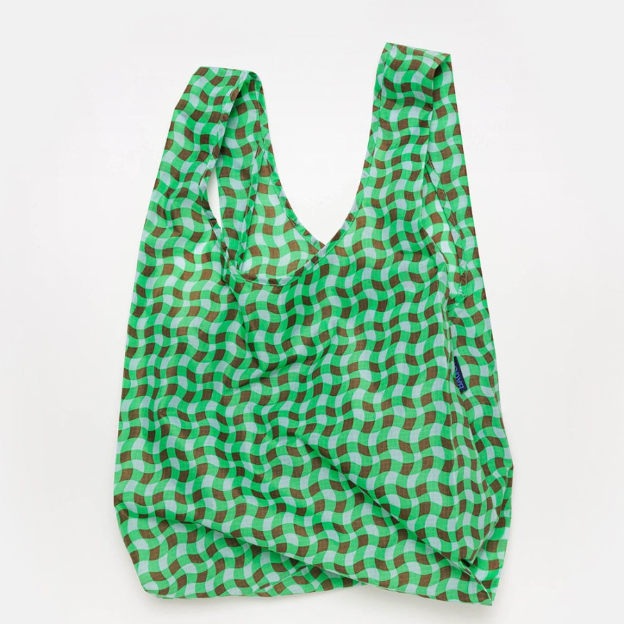 Wholesale BAGGU Green Wavy Gingham Shopper Bag