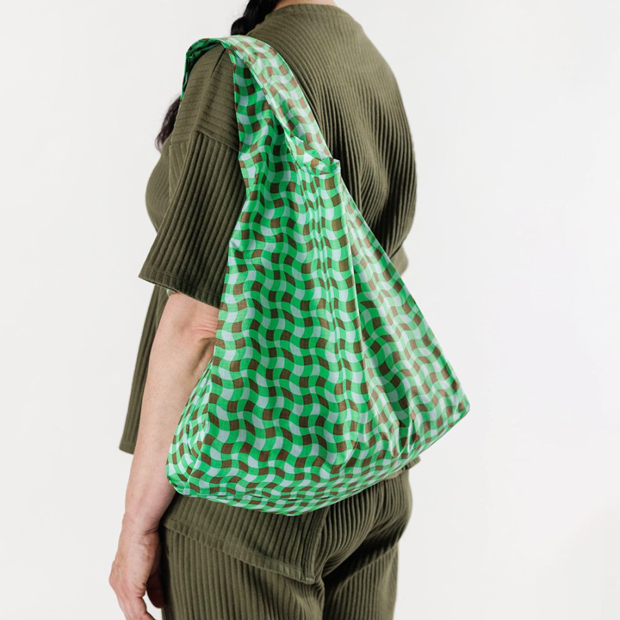 Wholesale BAGGU Green Wavy Gingham Shopper Bag