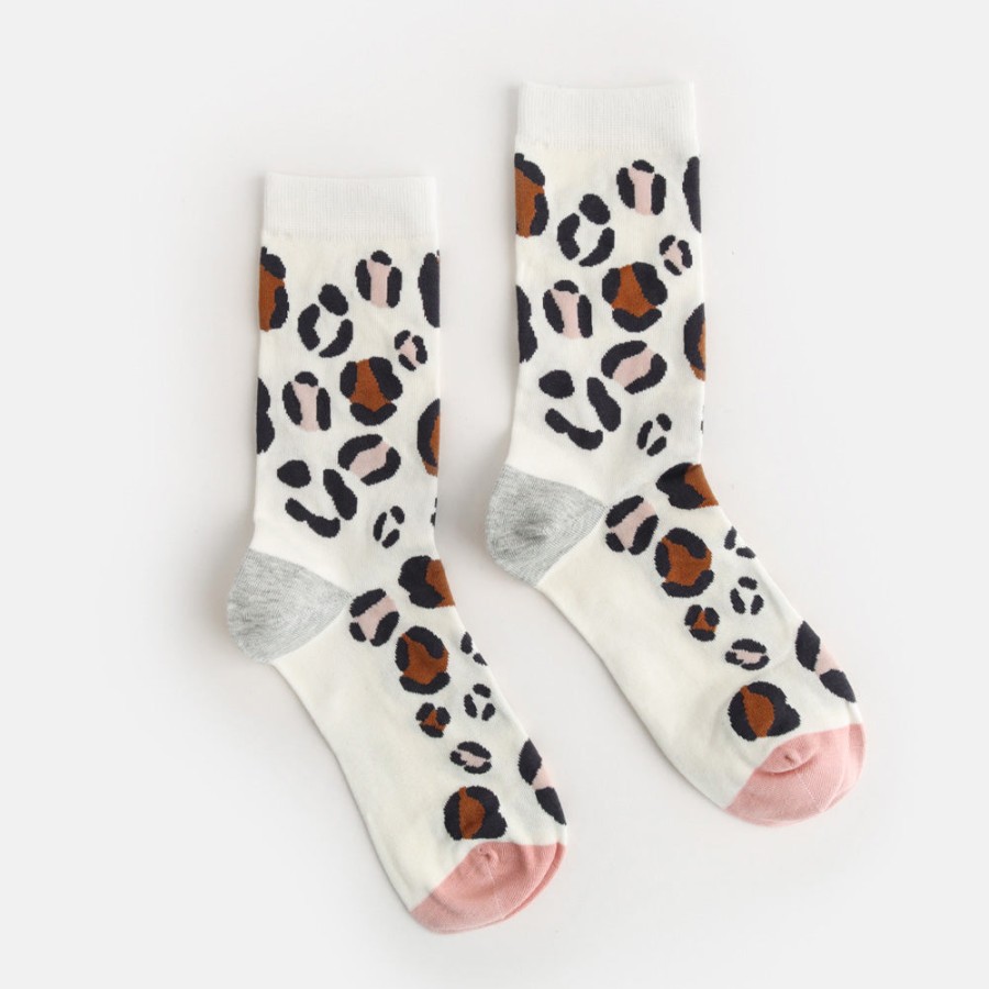 Wholesale Caroline Gardner White Leopard Socks