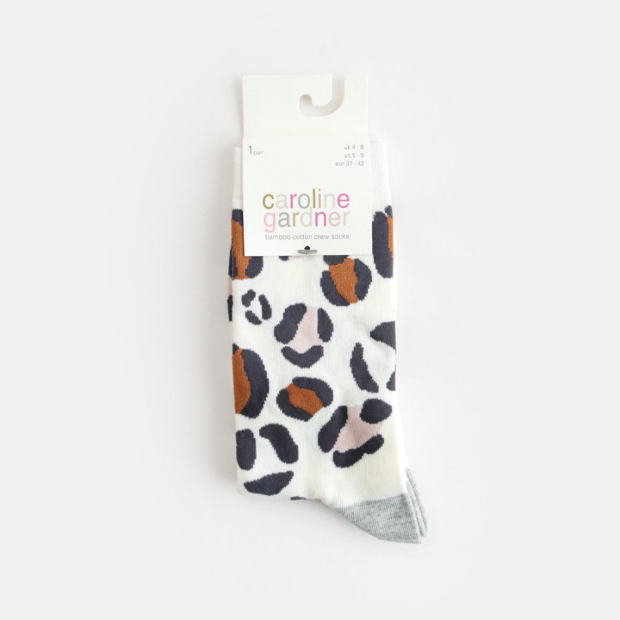 Wholesale Caroline Gardner White Leopard Socks