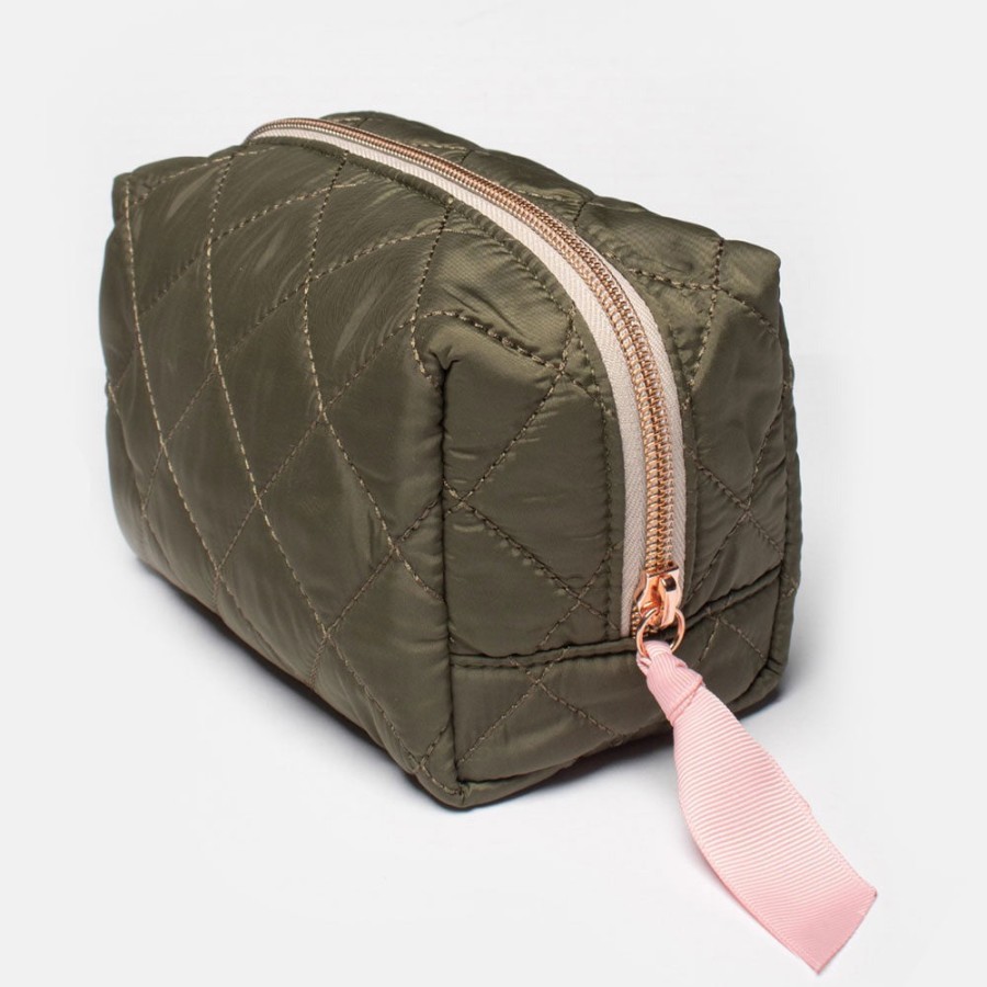 Clearance CAROLINE GARDNER Khaki Quilted Cube Cosmetic Bag