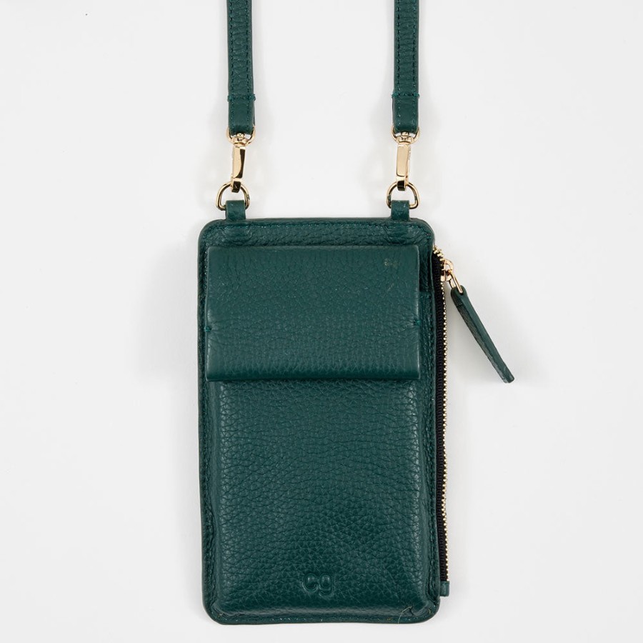 New Caroline Gardner Forest Green Leather Phone Bag