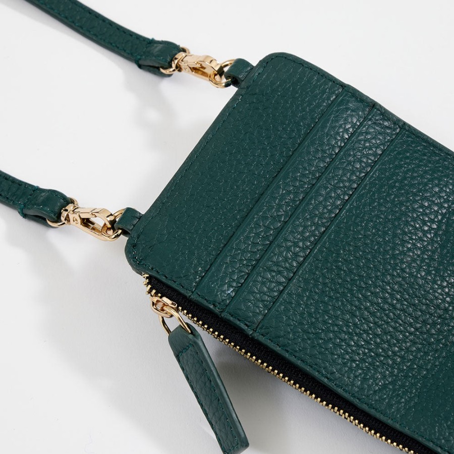 New Caroline Gardner Forest Green Leather Phone Bag