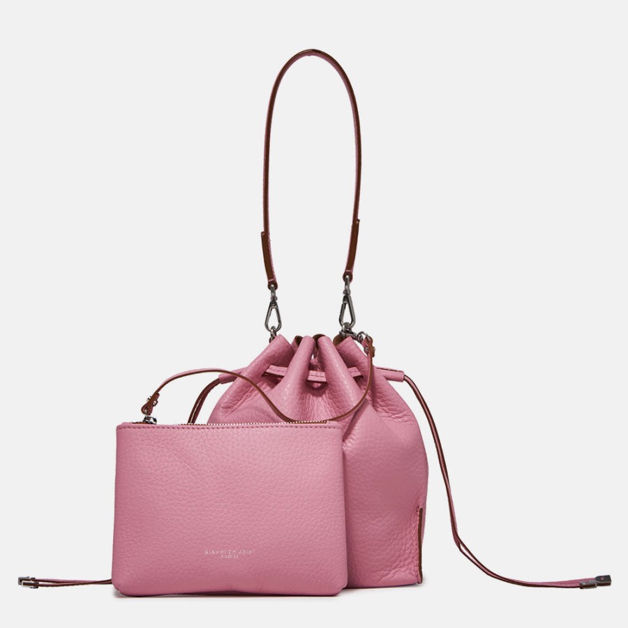 Hot GIANNI Pink Leather Joy Drawstring Bucket Bag