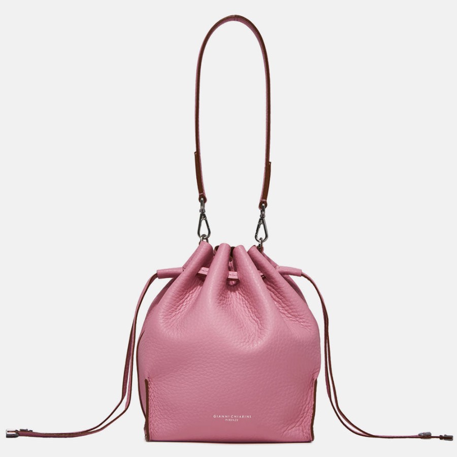 Hot GIANNI Pink Leather Joy Drawstring Bucket Bag