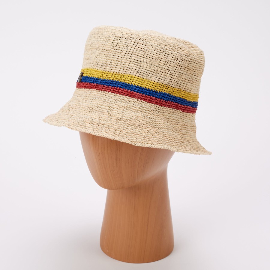 New ECUA ANDINO Stripe Band Straw Bucket Hat