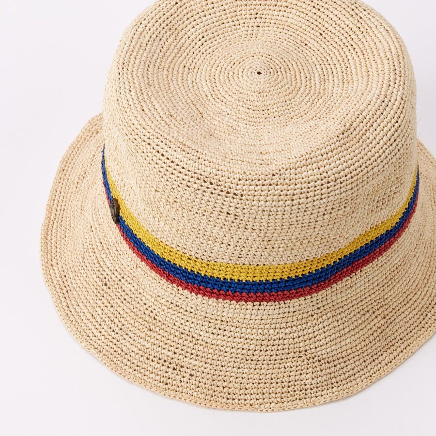 New ECUA ANDINO Stripe Band Straw Bucket Hat