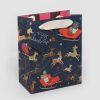 New CAROLINE GARDNER Reindeer & Sleighs Medium Christmas Gift Bag