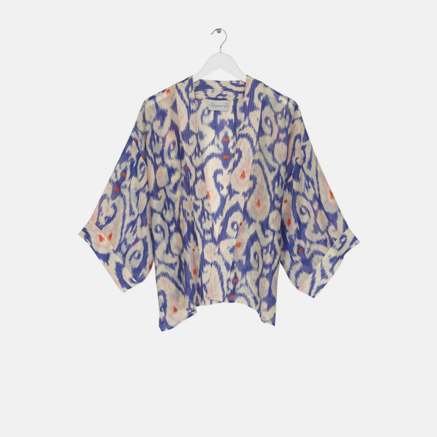 New ONE HUNDRED STARS Cobalt Ikat Short Kimono