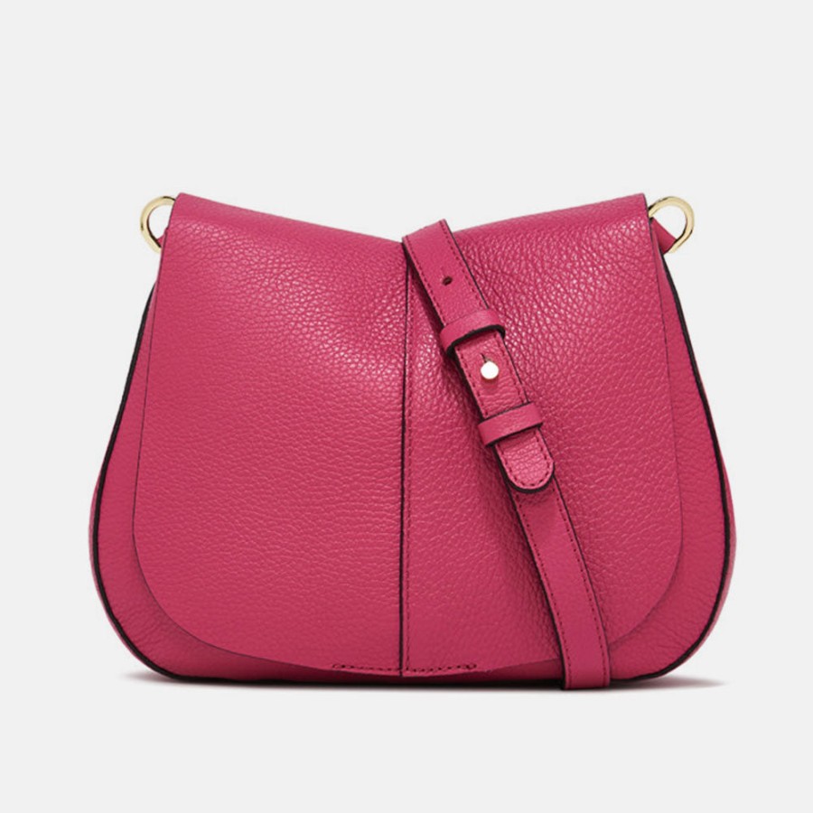 Clearance GIANNI Bright Pink Leather Helena Saddle Bag