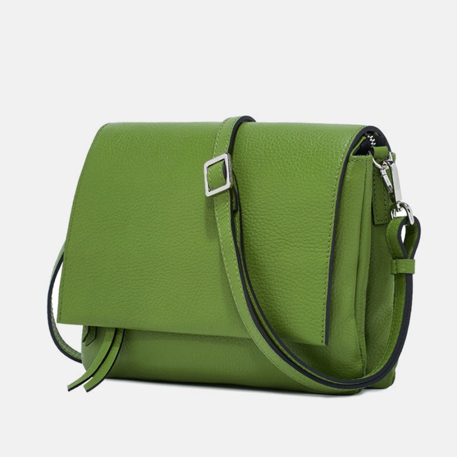 Best GIANNI Wasabi Green Leather Three Flap Bag