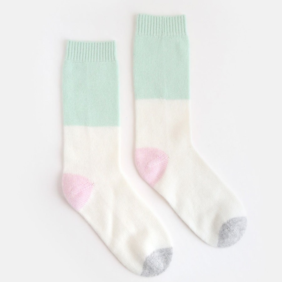 Clearance Caroline Gardner Mint/Cream Cashmere Bedsocks