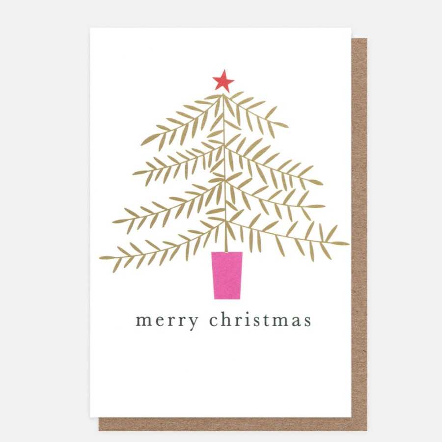 Wholesale CAROLINE GARDNER Gold Christmas Tree Small Christmas Card Pack Of 10