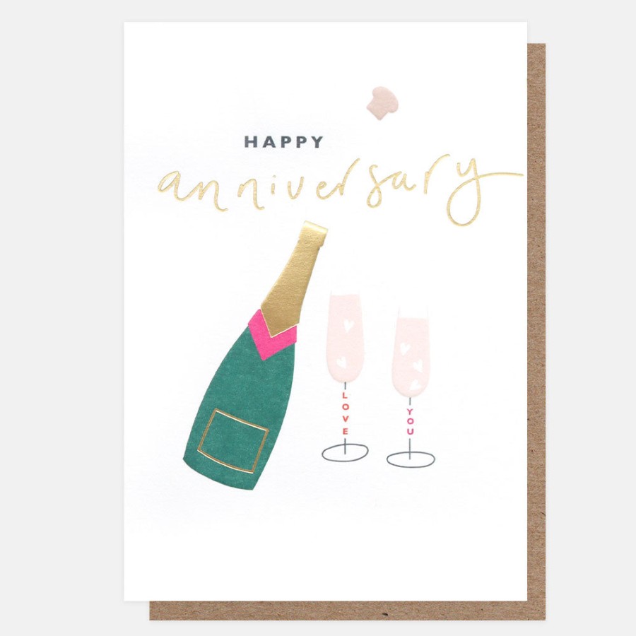 Hot Caroline Gardner Bottle And Glasses Anniversary Card