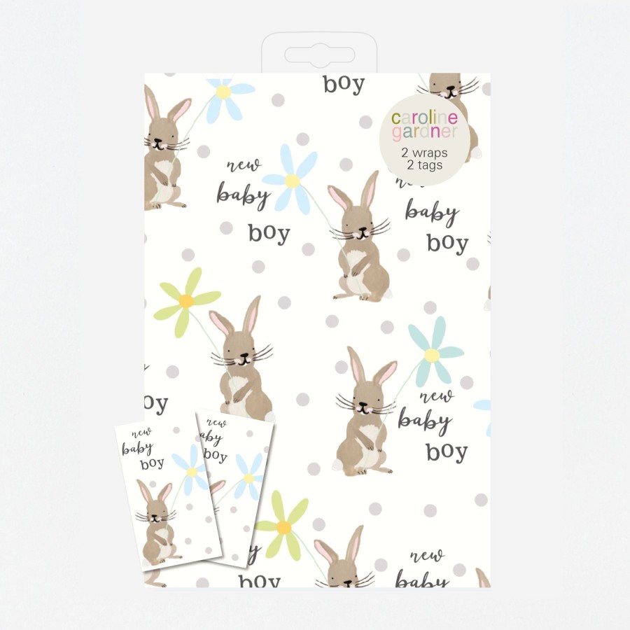 Best Caroline Gardner New Baby Boy Bunnies Wrapping Paper And Tags Set Of 2