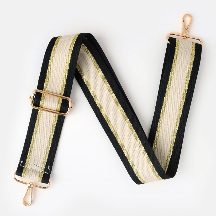 Best KRIS ANA Black/Gold/Cream Stripe Webbing Handbag Strap