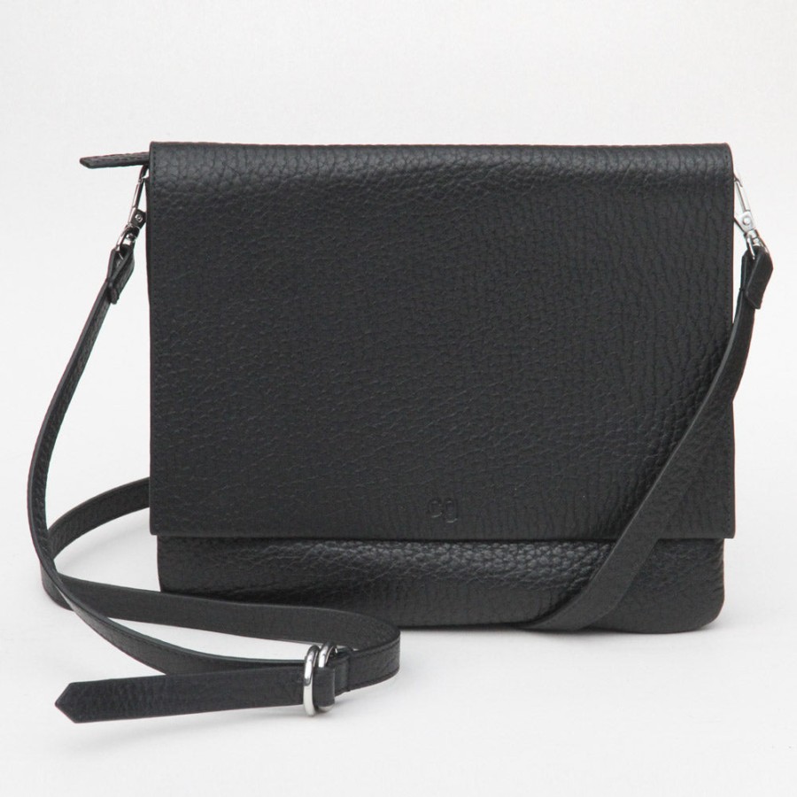 Online Caroline Gardner Black Pebble Leather Relaxed Hoxton Satchel