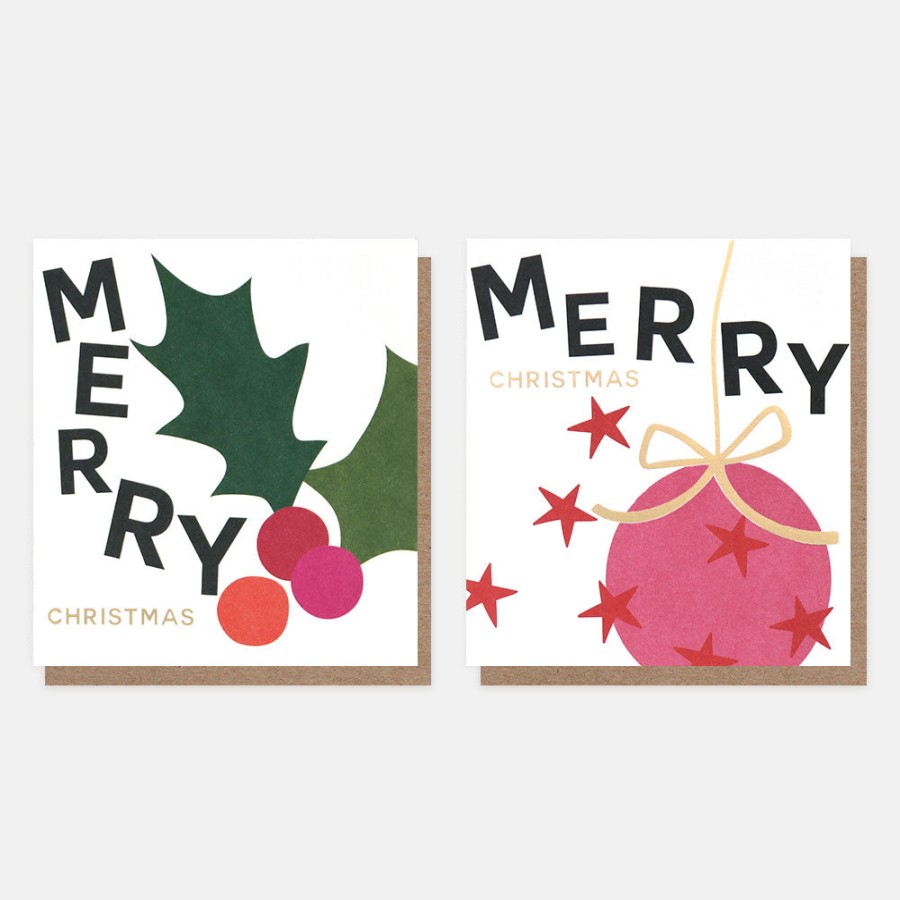 Wholesale CAROLINE GARDNER Holly And Star Bauble Charity Christmas Cards Pack Of 8