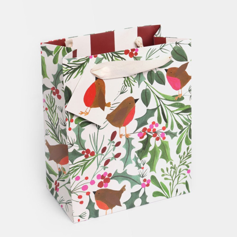 Online CAROLINE GARDNER Robins In Foliage Medium Christmas Gift Bag