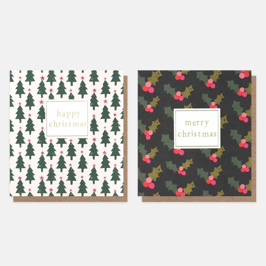 Wholesale CAROLINE GARDNER Tree And Holly Charity Christmas Cards Pack Of 8