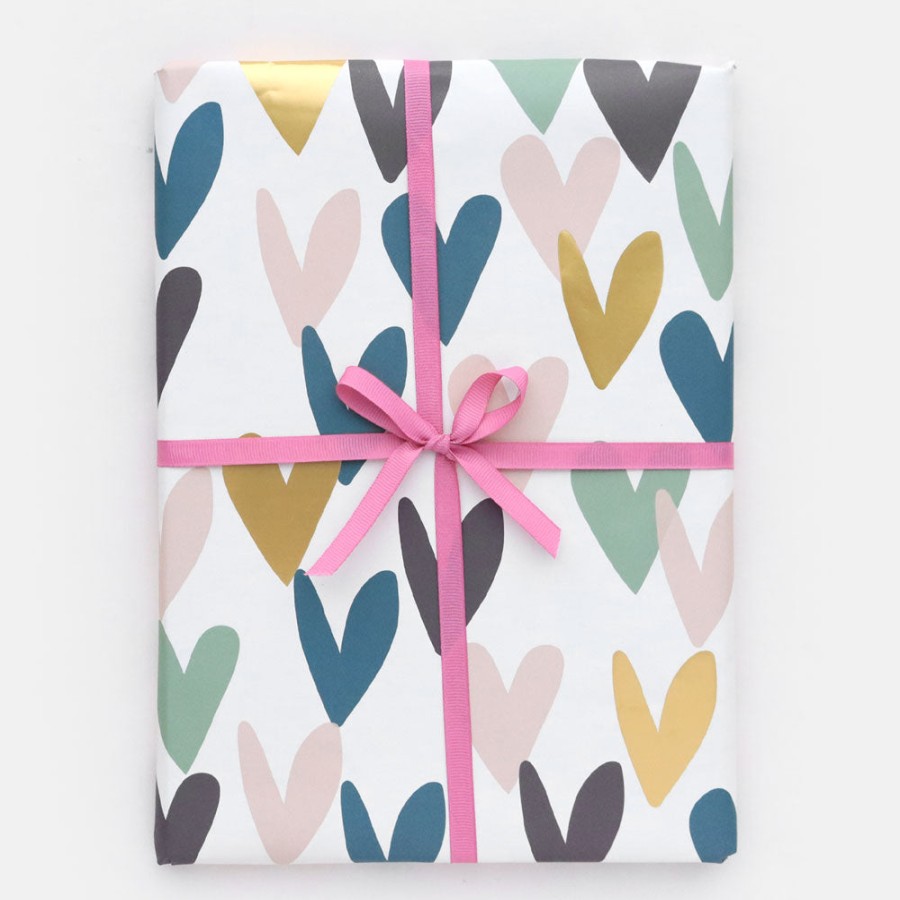 Online Caroline Gardner Teal Falling Hearts Wrapping Paper