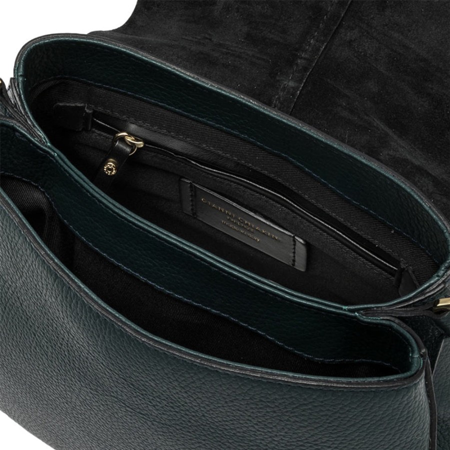 Hot GIANNI Dark Green Leather Helena Saddle Bag