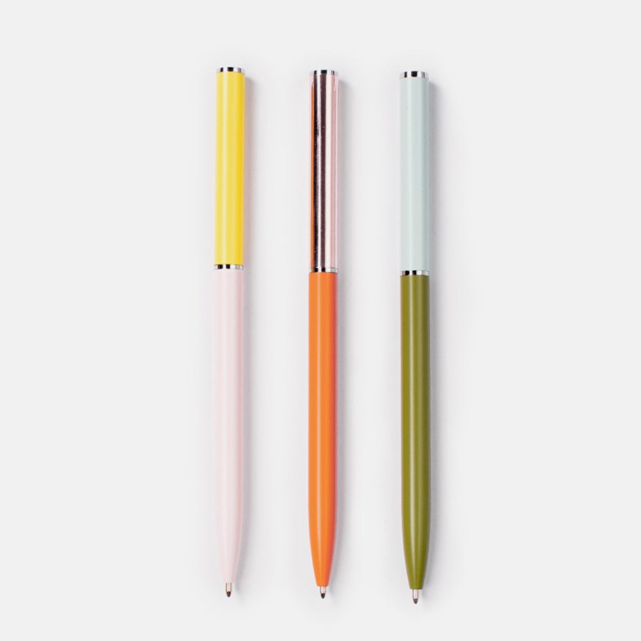 Clearance CAROLINE GARDNER Yellow/Pale Pink/Aqua Slim Pens Set Of 3