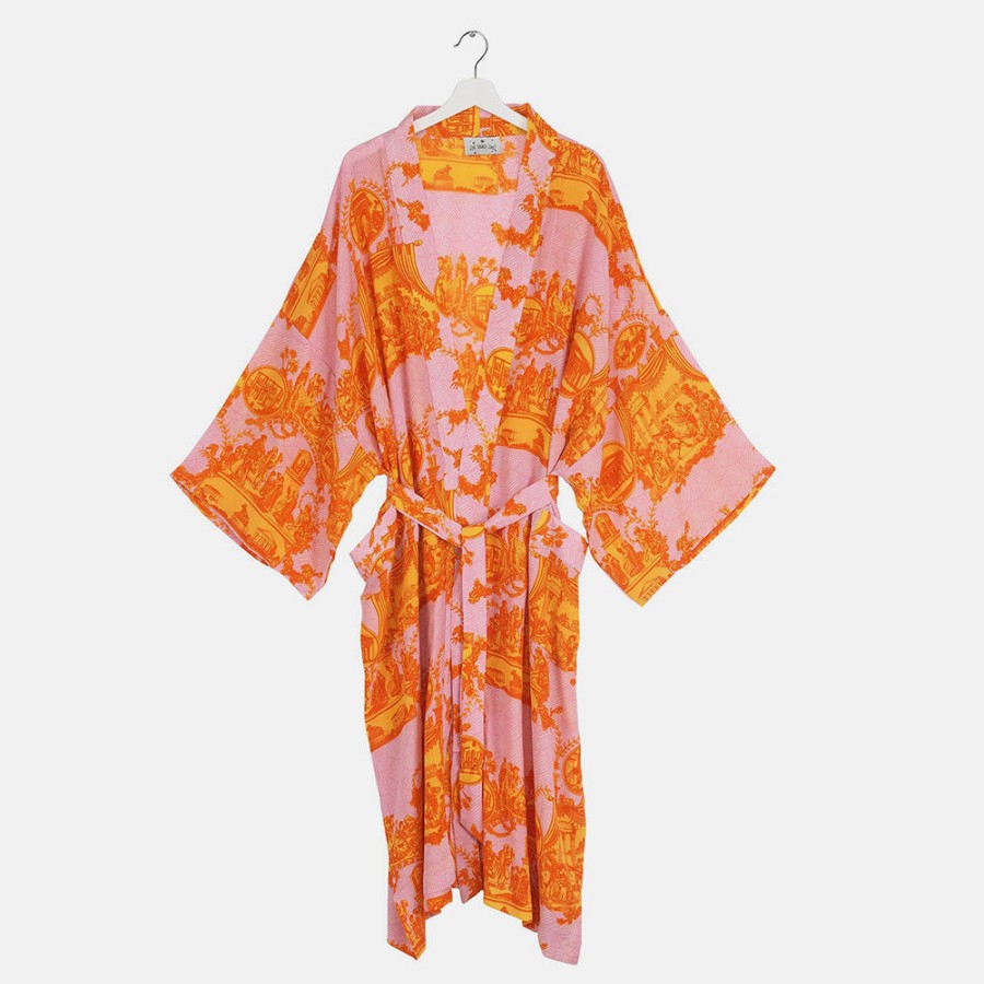 Best ONE HUNDRED STARS Orange Ancient Columns Lightweight Long Kimono