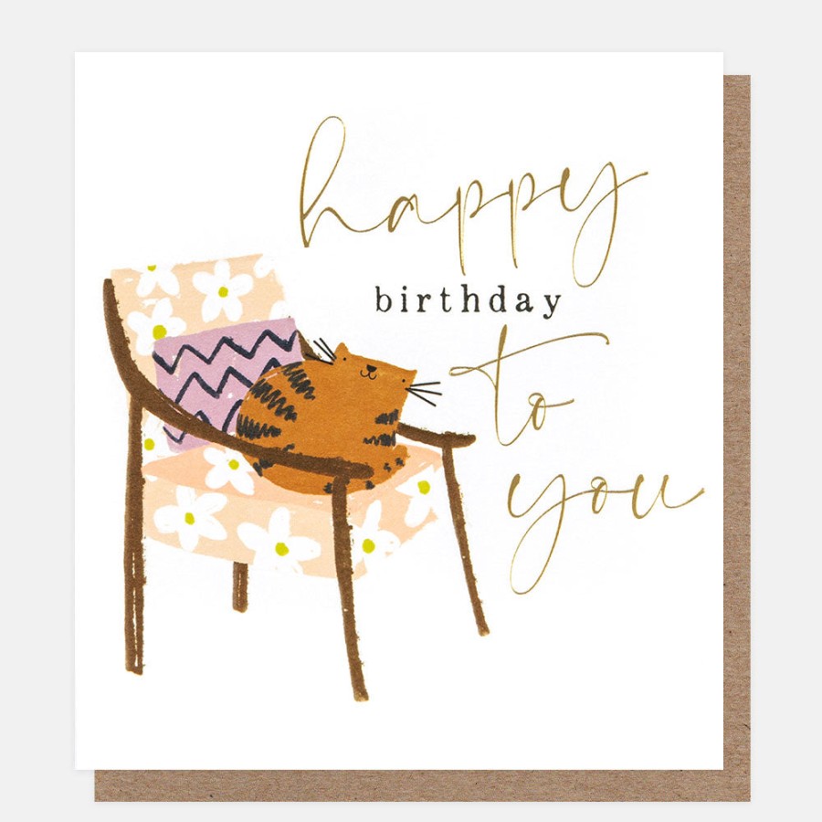 Clearance CAROLINE GARDNER Cat On A Chair Happy Birthday Card