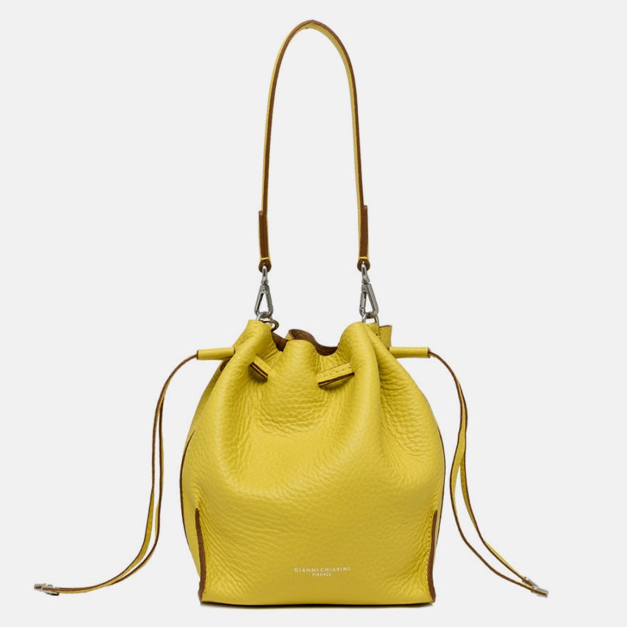 Best GIANNI Yellow Leather Joy Drawstring Bucket Bag