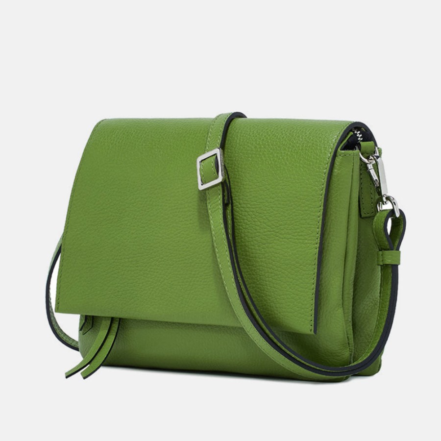 Clearance GIANNI Wasabi Green Leather Three Flap Bag