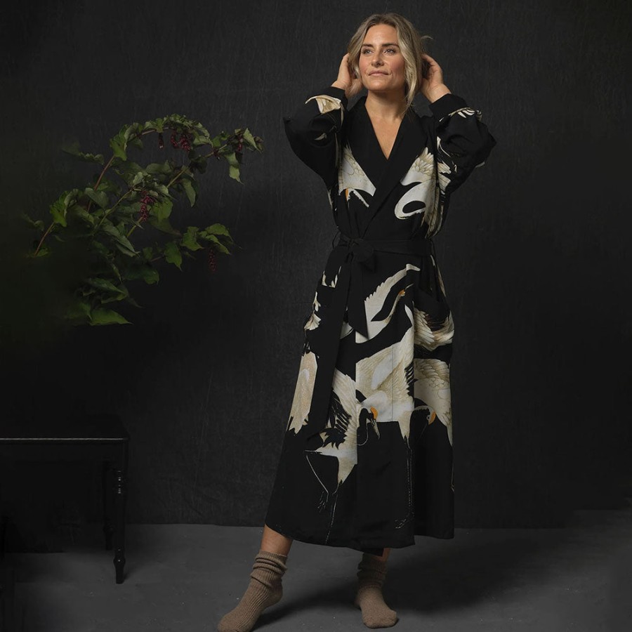 Wholesale ONE HUNDRED STARS Black Stork Luxe Crepe Dressing Gown