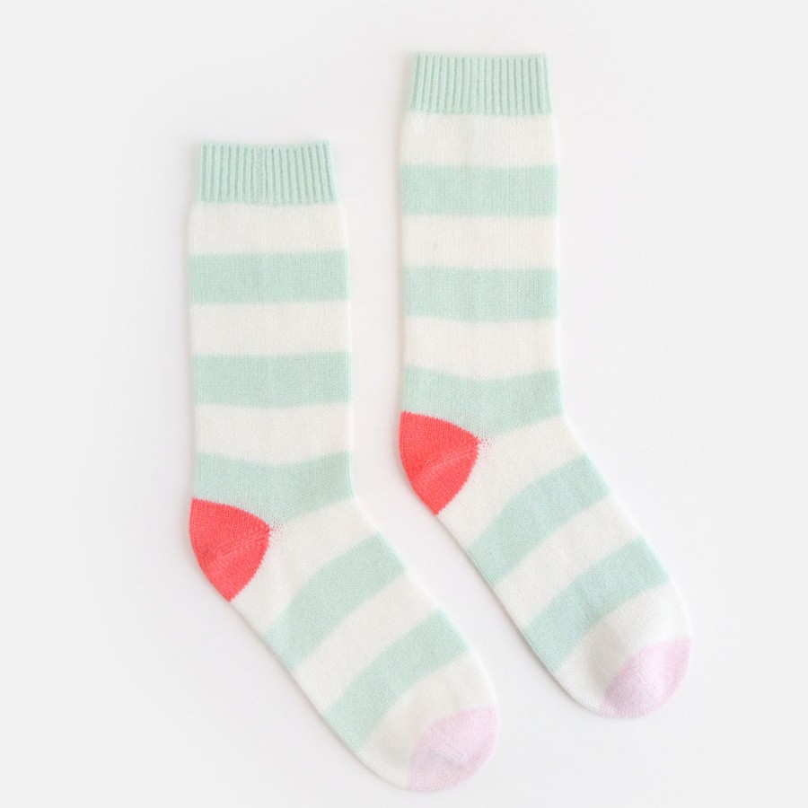 Online Caroline Gardner Mint/Cream Stripe Cashmere Bedsocks