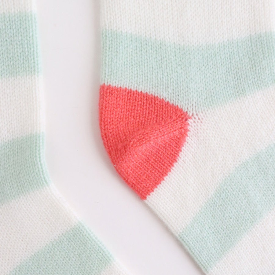 Online Caroline Gardner Mint/Cream Stripe Cashmere Bedsocks