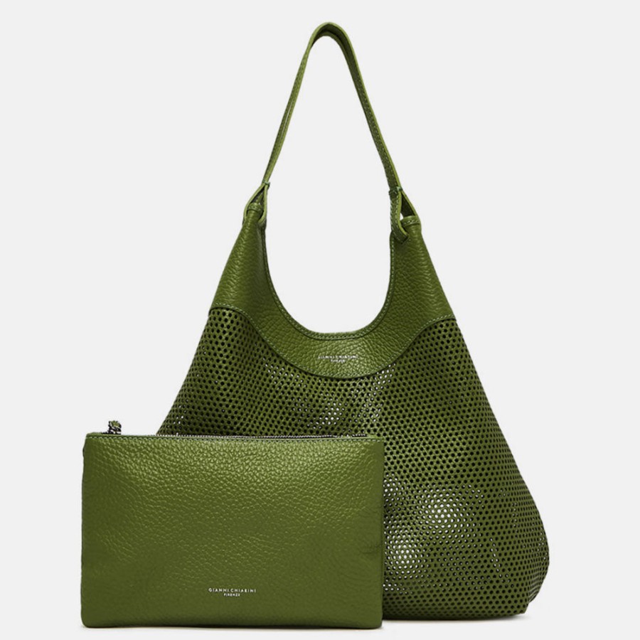 Hot GIANNI Green Leather Cut Out Dua Tote Bag