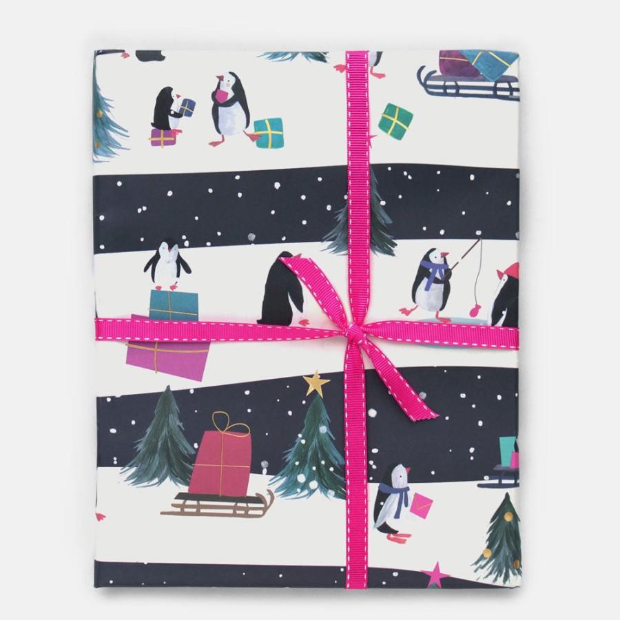 Clearance CAROLINE GARDNER Festive Penguins Christmas Wrapping Paper