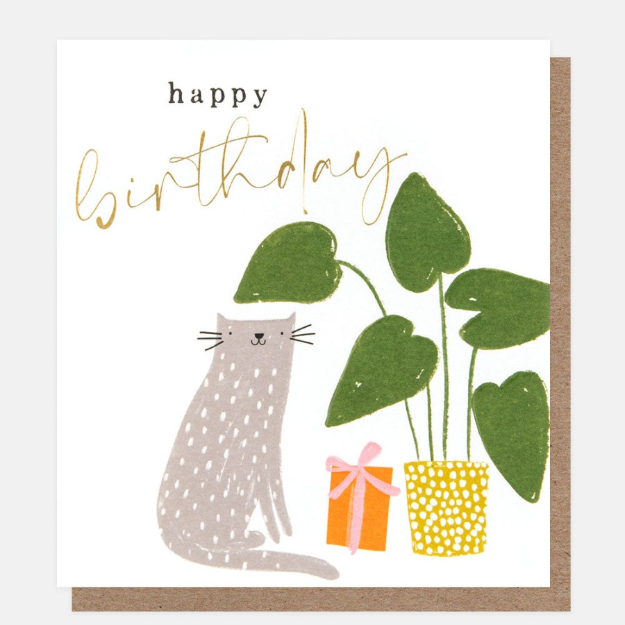 Online CAROLINE GARDNER Cat With Plant Birthday Card