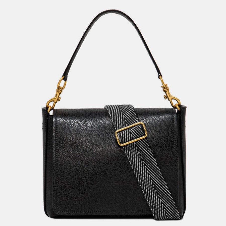 Hot GIANNI Black Leather Tea Flap Bag