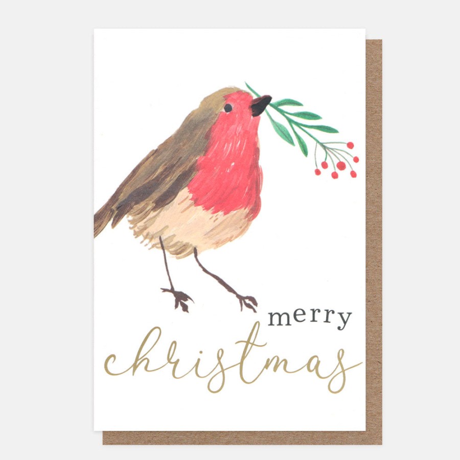 Best CAROLINE GARDNER Robin With Sprig Small Christmas Card Pack Of 10