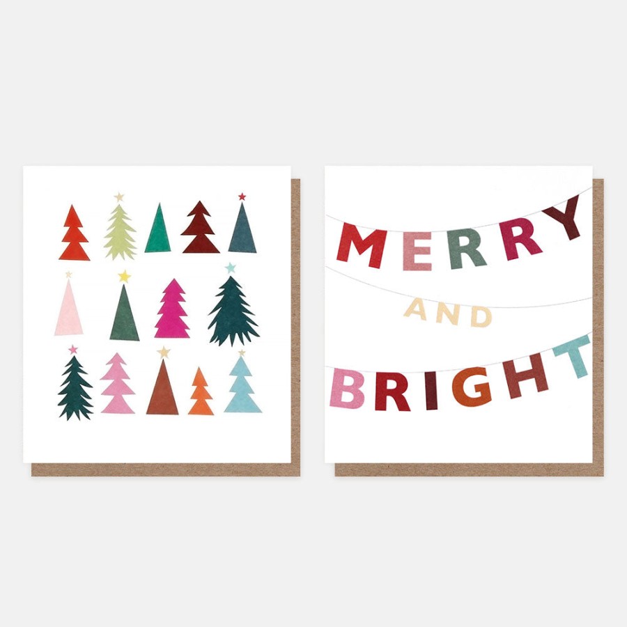 Best CAROLINE GARDNER Cut Out Trees And Bunting Charity Christmas Cards Pack Of 8