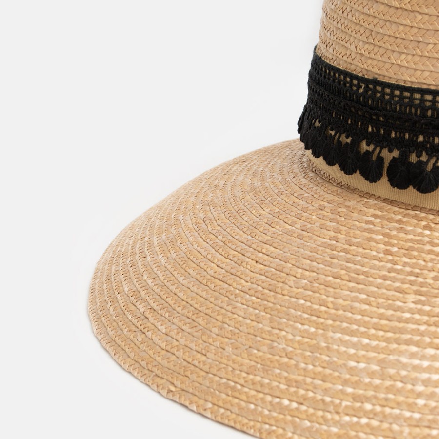 Clearance FERRUCCIO VECCHI Natural Lace Trim Straw Hat